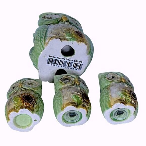 Owl Ceramic Kitchen Set Functional Hand Painted Art Green Yellow Sunflower 4 PC - Picture 5 of 15